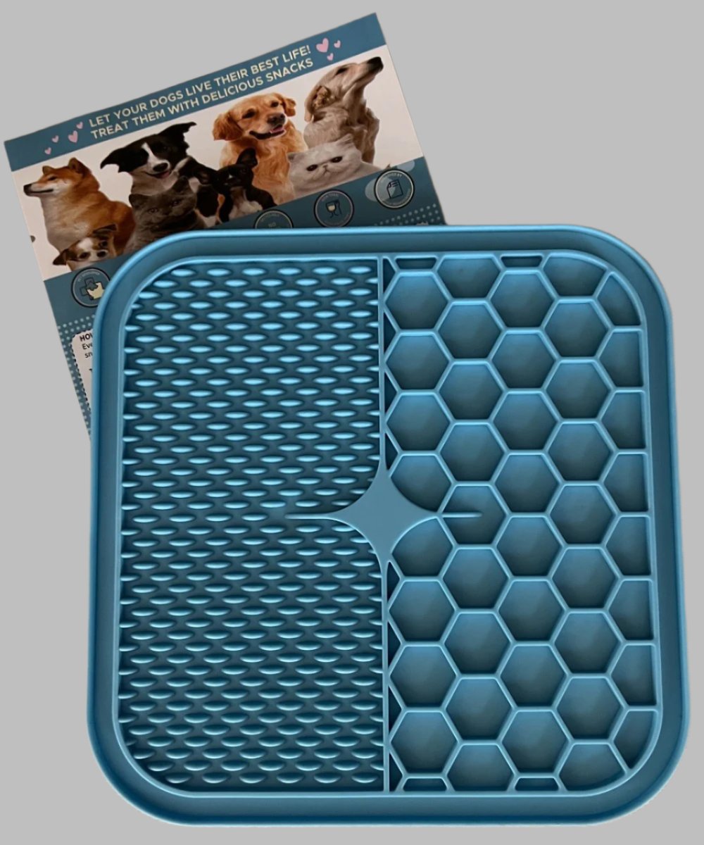 This 8x8", silicone, lick pad, slow feeder for dogs or cats helps to relieve your pet's boredom or anxiety by giving them something to work at and rewarding to do.