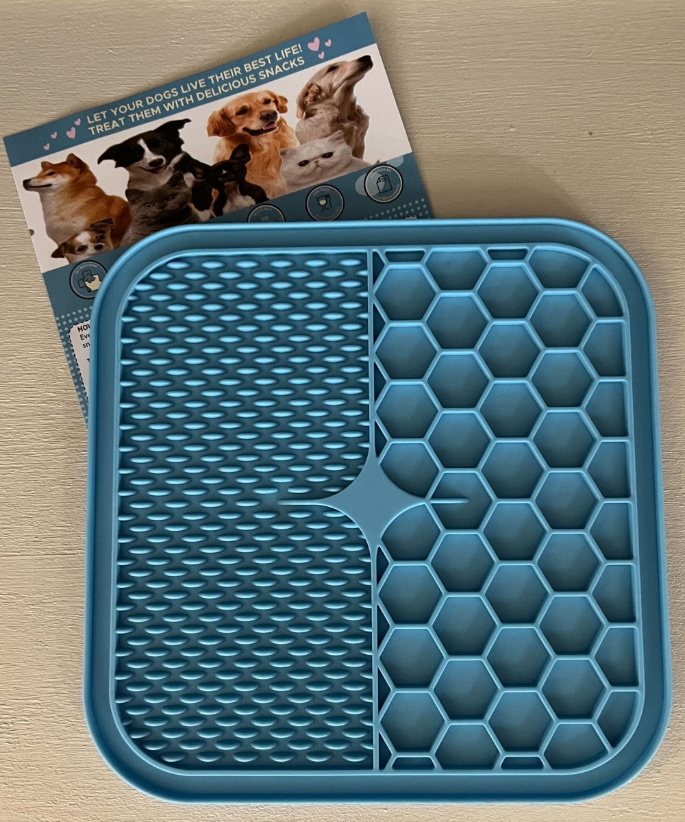 This 8x8", silicone, lick pad, slow feeder for dogs or cats helps to relieve your pet's boredom or anxiety by giving them something to work at and rewarding to do.