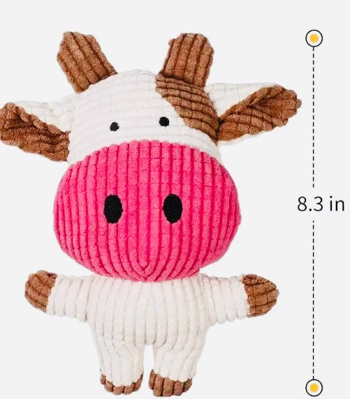 White, brown and pink, 8.3 inch, stuffed fabric, cow-shaped  toy.  